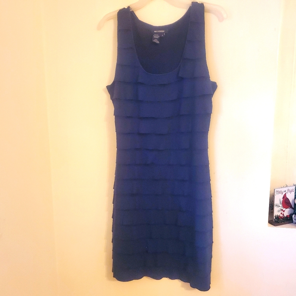 Max Edition Navy Tiered Ruffle Bodycon Midi Dress
